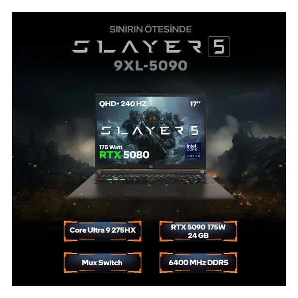 Game Garaj Slayer5 9XL-5090 C6 Ultra 9 275HX 32 GB 1 TB SSD RTX5090 17" WQXGA Gaming Laptop - Görsel 3