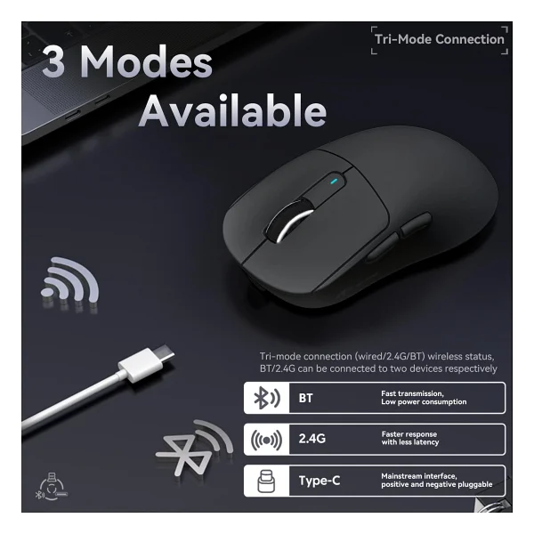 Attack Shark X3 Siyah Şarjlı Makrolu Optik Kablosuz Oyuncu Mouse - Görsel 4