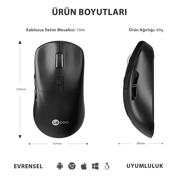 Lenovo Lecoo Ws216 Ergonomik Optik Kablosuz Mouse - Görsel 4