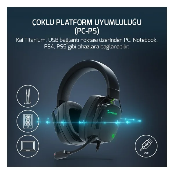 Gamepower Kai Titanium RGB 7.1 USB Kablolu Kulak Üstü Oyuncu Kulaklığı - Görsel 9