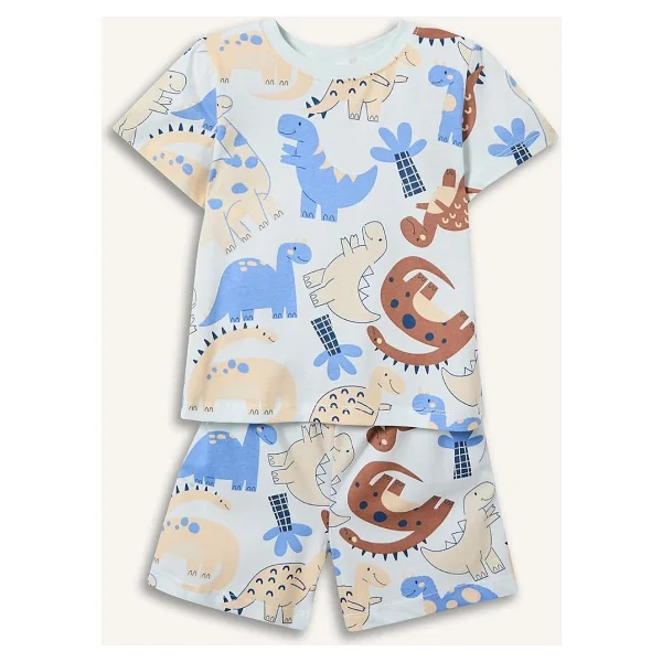 DeFacto%100 Pamuk Dinozor Baskılı 2'li Pijama Takımı Erkek Bebek - Görsel 5