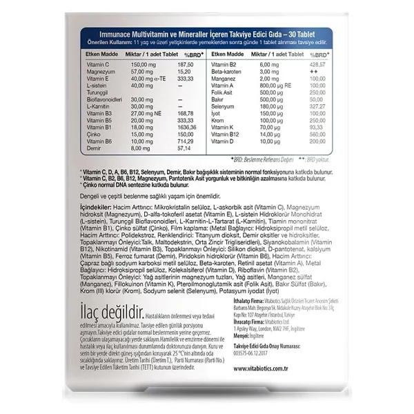 Vitabiotics Immunace 30 Tablet - Görsel 2