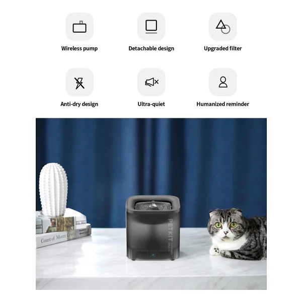 PETKIT Cat Su Çeşmesi, EVERSWEET SOLO SE, 1,85 L Ultra Sessiz Otomatik Kedi İçme Çeşmesi, İç Mekan Kullanımı için, Karbon Filtreli ve Ayrı Tabanlı Kolay Temizlenen Tasarım, Plug-In Cat Su Sebili - Görsel 2