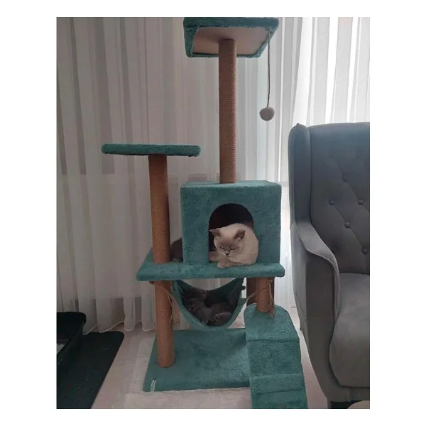 Reyo Pet B-07 Hamaklı Yuvalı Lüx Kedi Tırmalama Oyun Evi Turkuaz - Görsel 4