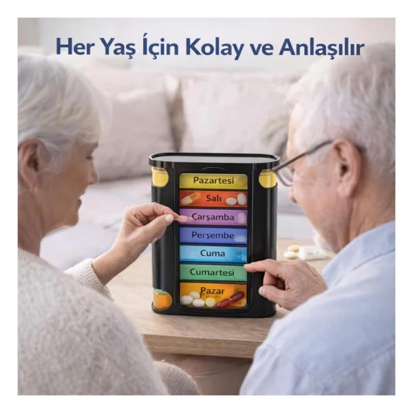 Coofbe Bpa İçermez Haftalık İlaç Saklama Kutusu 4 Bölmeli 28 Gözlü Kilitli Kapaklı Hap İlaç Kutusu Siyah - Görsel 5