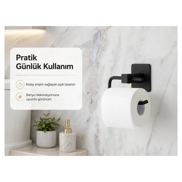 Alper Banyo Yapışkanlı Siyah Kare Açık Tuvalet Kağıtlığı Wc Kağıtlık Tuvalet Kağıdı Askısı - Görsel 9