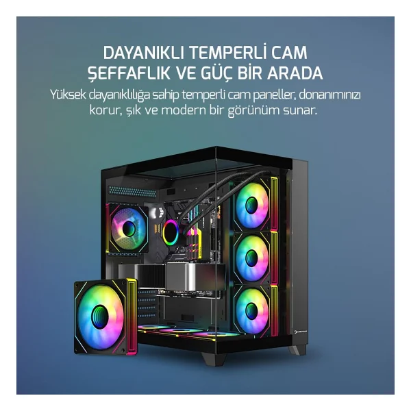 GamePower Warcry TopGlass 850W 4xARGB Temperli Cam ATX Siyah Gaming (Oyuncu) Kasa - Görsel 7