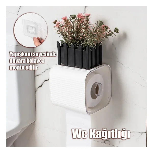 Porsima Yapışkanlı Banyo Tuvalet Kağıtlığı Wc Peçetelik Kağıtlık Tutucu Tuvalet Kağıt Organizeri (Beyaz) - Görsel 2