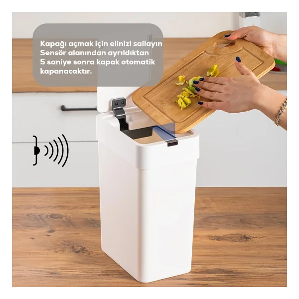 Porsima Me-06 Hareket Sensörlü 9lt Sessiz Banyo Mutfak Çöp Kovası Beyaz - Görsel 3