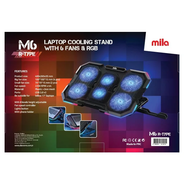 Classone Mila M6 R-Type RGB 6 Fanlı 17" Laptop Soğutucu - Görsel 4