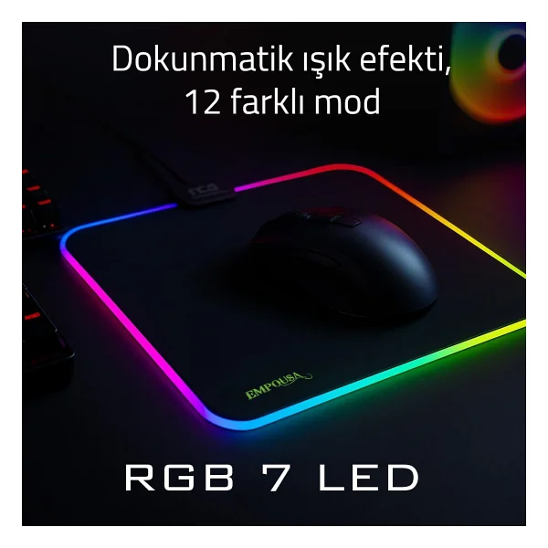 INCA IMP-024T EMPOUSA RGB 7 LED MEDIUM MOUSEPAD (320X270X3MM),12 Farklı Değişebilen Dokunmatik Işık Efekti,Hızlı Kayan Yüzey, Kaymaz Kauçuk Taban - Görsel 3