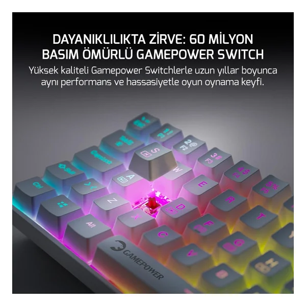 Gamepower Lyra 60m Beyaz RGB Tkl Red Switch Kablolu Mekanik Oyuncu Klavyesi - Görsel 5