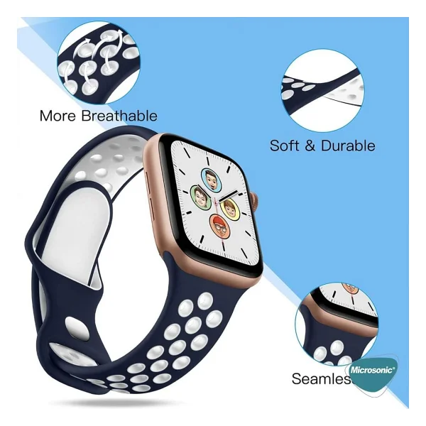 Microsonic Apple Watch Series 7 45mm Siyah Rainbow Spor Kordon - Görsel 7