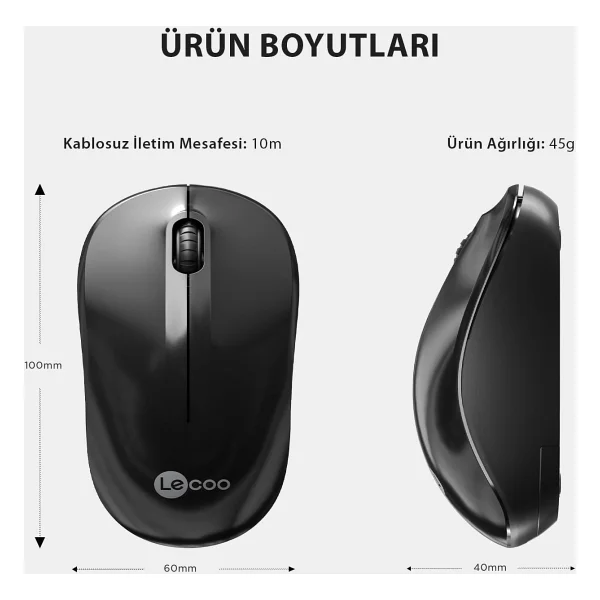 Lenovo Lecoo Ws206 Siyah Ergonomik Optik Kablosuz Mouse - Görsel 5