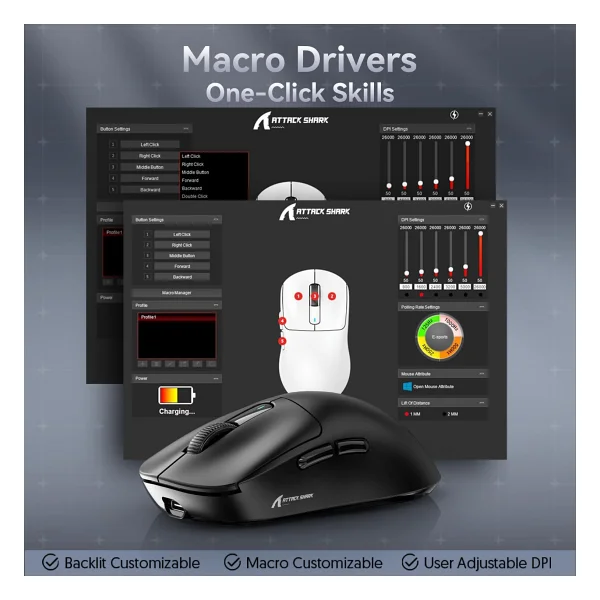 Attack Shark X3 Siyah Şarjlı Makrolu Optik Kablosuz Oyuncu Mouse - Görsel 9