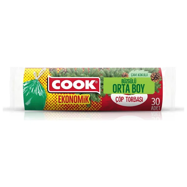 Cook Eko Büzgülü Çöp Torbası, Orta Boy, 55 X 57 Cm, 30 Yaprak, Çam Kokulu, Yeşil - Görsel 2