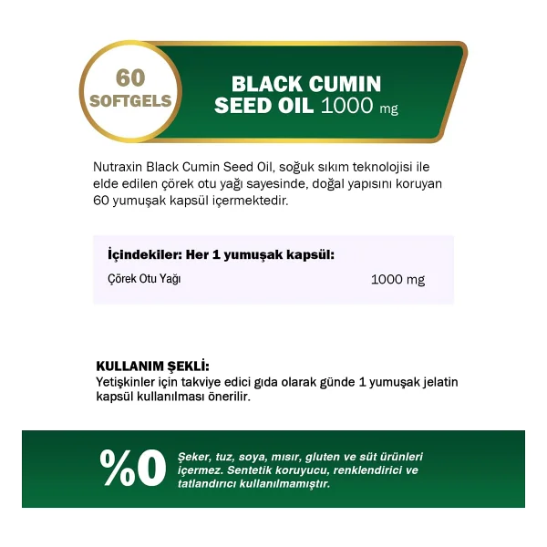 Nutraxin Çörek Otu Yağı 1000 mg 60 Kapsül - Görsel 2