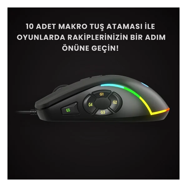 Lenovo Lecoo Ms140 RGB Ergonomik Makrolu Optik Kablolu Oyuncu Mouse - Görsel 3
