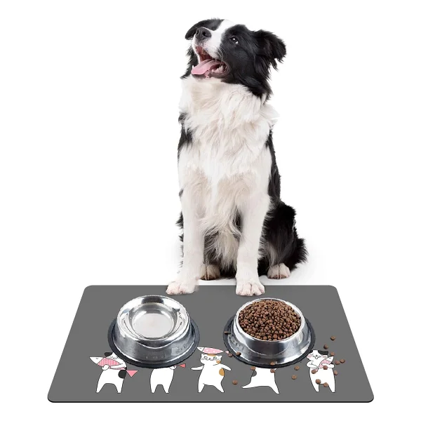 Monnhein Mama ve Su Evcil Hayvan Beslenme Matı, Kolay Temizlenen Emici Su Geçirmez Kumaş, Küçük Orta Boy ve Büyük Kedi ve Köpekler için Dayanıklı Köpek Kedi Paspas (40x60, Gri Kediler Balık) - Görsel 6