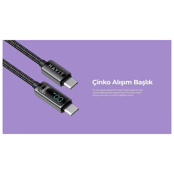 Havit Cb6247 Pd100w 2 M Type-C To Type-C Hızlı Şarj Kablosu - Görsel 8