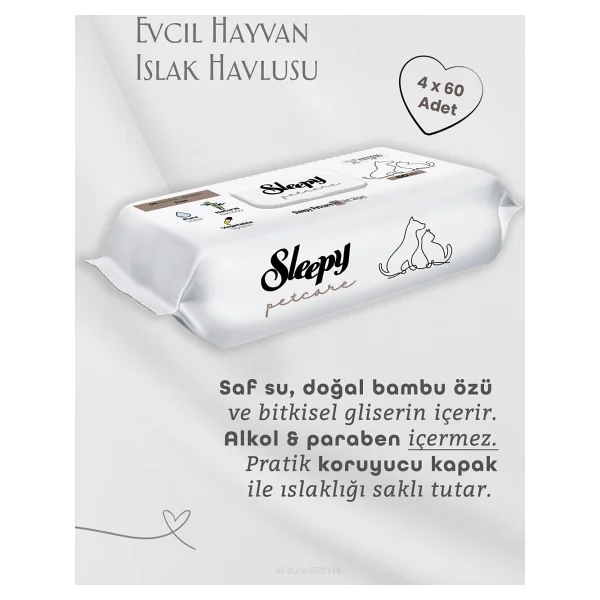 Sleepy 4 Al 3 Öde Evcil Hayvan Islak Mendili 240 Yaprak, Kulak Çubuğu Hediyeli - Görsel 2