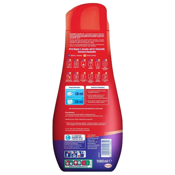 Pril Hepsi Bir Arada Bulaşık Jel Deterjanı 60 Yıkama 1080 Ml - Görsel 3