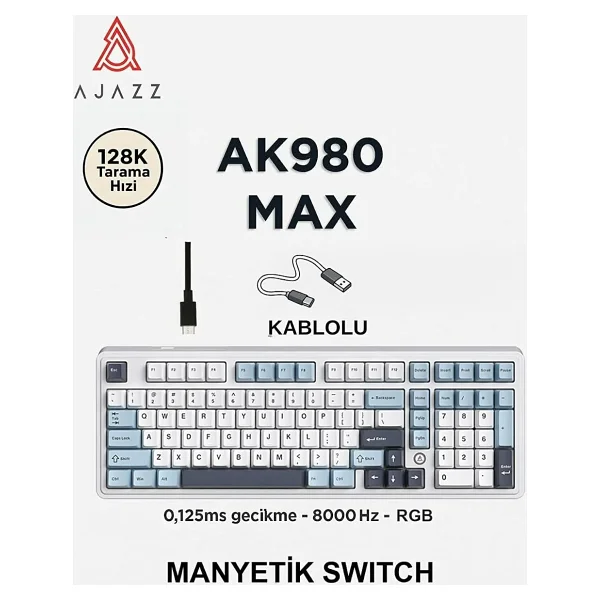 Ajazz Ak980 Max He Manyetik Switch Klavye- 128k Tarama Hızı-0.125 Ms Ultra Düşük Gecikme-8000 Hz - Görsel 2