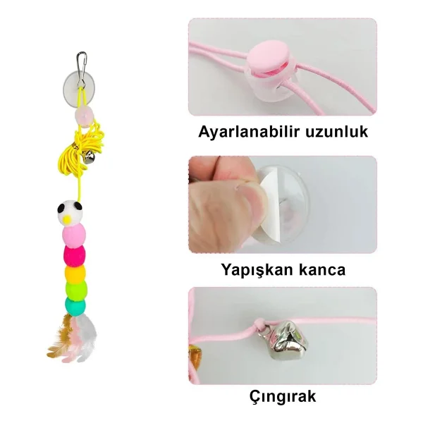 Pribor Tırtıl Kedi Oyuncağı, Kendinden Yapışkanlı, Zilli, Elastik İpli, Asılı Kedi Oyuncağı - Görsel 5