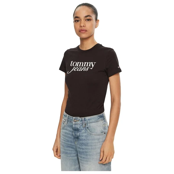 Tommy Hilfiger Jeans Slim Essential Logo Ext DW0DW19447 Kısa Kollu Bisiklet Yaka Kadın Tişört - Görsel 8