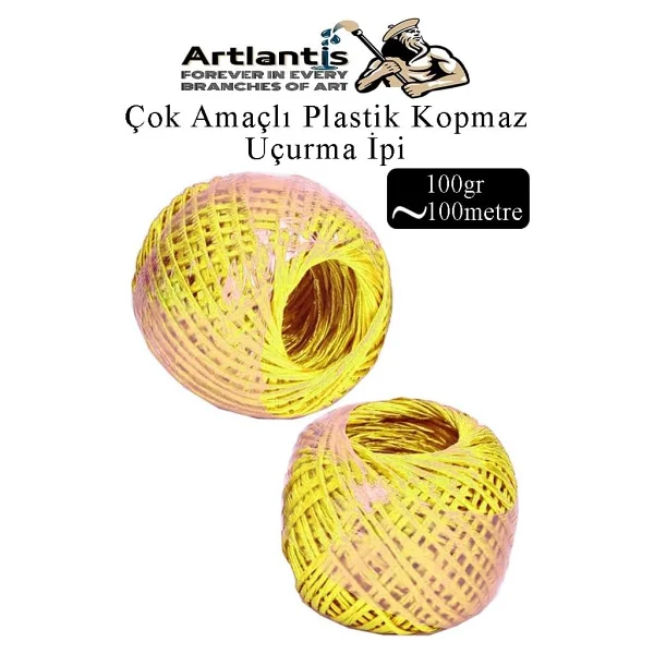 Çok Amaçlı Plastik Kopmaz Uçurtma İpi Çamaşır İpi 2 Adet Renkli 100 Metre Naylon İp Çırpı İpi Çizim İnşaat Duvar İpi Sarı - Görsel 2