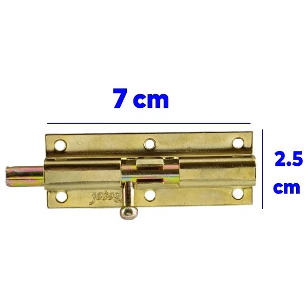 Badem10 Küçük Mavzer Sürgü Sürgülü Sürgüsü Kilit Sarı 25x70 Mm Kapı Pencere Emniyet Kilidi Metal Prinç Sarı - Görsel 3