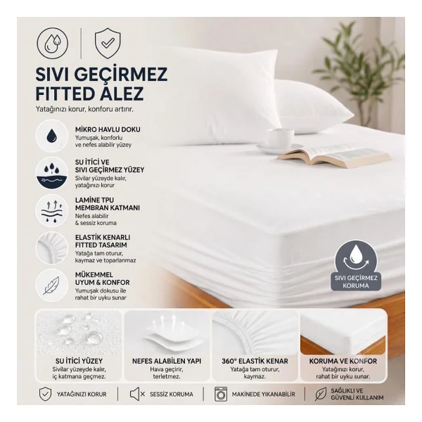 Formeya Mikrofiber Fitted Sıvı Geçirmez Alez - Tek-Çift Kişilik Alez- Yatak Koruyucu Çarşaf 90x190 - Görsel 5