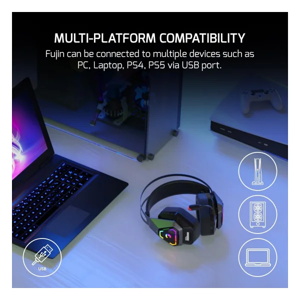 Gamepower Fujin RGB 7.1 USB Kablolu Kulak Üstü Oyuncu Kulaklığı - Görsel 6