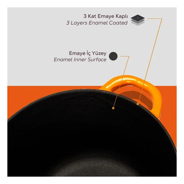 Lava New Heritage Yuvarlak Turuncu 24 cm Döküm Tencere - Görsel 6