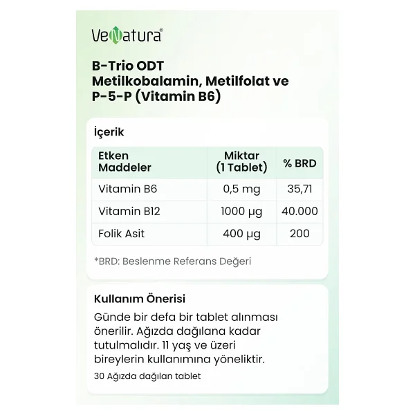 Venatura B-Trio ODT Metilkobalamin 30 Tablet - Görsel 2