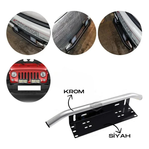 Her Araca Uyumlu Plaka Altlığı Ve Koruma Demiri Sis Ayağı Suv 4x4 Off Road LED Montaj Braketi Plakalık LED Bağlantı Ayağı Krom - Görsel 8