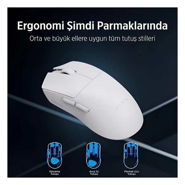 Philips Evnia Spk9718w Pro Max Beyaz Şarjlı Ergonomik Optik Kablolu/Kablosuz Oyuncu Mouse - Görsel 7
