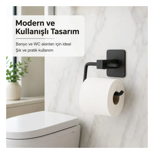 Alper Banyo Yapışkanlı Siyah Kare Açık Tuvalet Kağıtlığı Wc Kağıtlık Tuvalet Kağıdı Askısı - Görsel 5