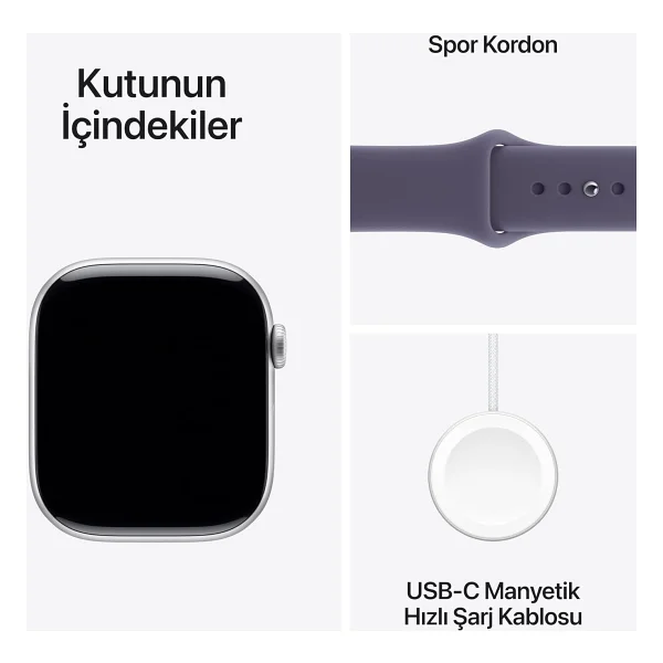 Apple Watch Series 11 GPS 42mm Gümüş Rengi Alüminyum Kasa Ve Sis Moru Spor Kordon Akıllı Saat - Görsel 6