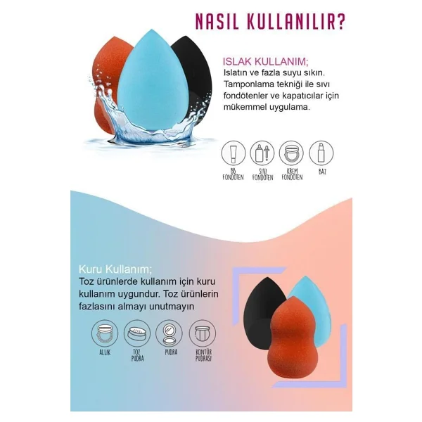 MUJGAN 3'lü Yumurta Şekilli Makyaj Süngeri - Görsel 3