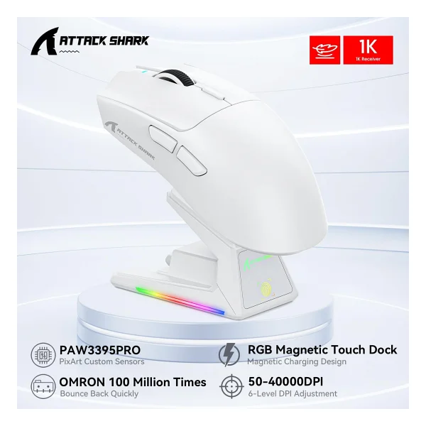 Attack Shark X1 Şarj İstasyonlu Kablosuz Oyuncu Mouse - Görsel 2