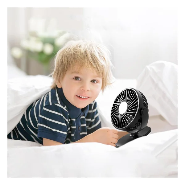 ROBEVE Şarjlı USB Mini Klipsli Vantilatör Fan - 3 Kademeli - 360° Hareketli - Bebek Arabası, Ofis, Masaüstü, Kamp Kullanımı İçin Uygun - Sessiz ve Taşınabilir - Asorti Renk - Görsel 4