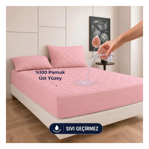 Formeya Kahverengi Kapitone Sıvı Geçirmez Yatak Koruyucu Fitted Alez Çarşaf%100 Pamuk 100X200 - Görsel 5