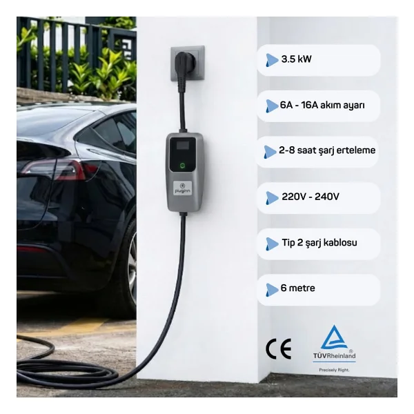 Pluginn 3.5 kW 6 m Elektrikli Araç Şarj İstasyonu - Görsel 2