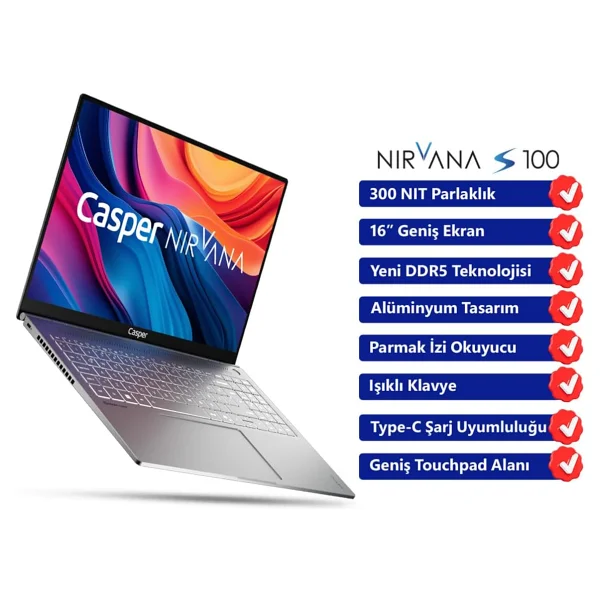Casper Nirvana S100.1362-Dv00a-G-F İ7-13620h 32 GB 500 GB SSD UHD Graphics 16" Wuxga Notebook - Görsel 3