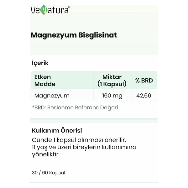 Venatura Magnezyum Bisglisinat 60 Kapsül - Görsel 2