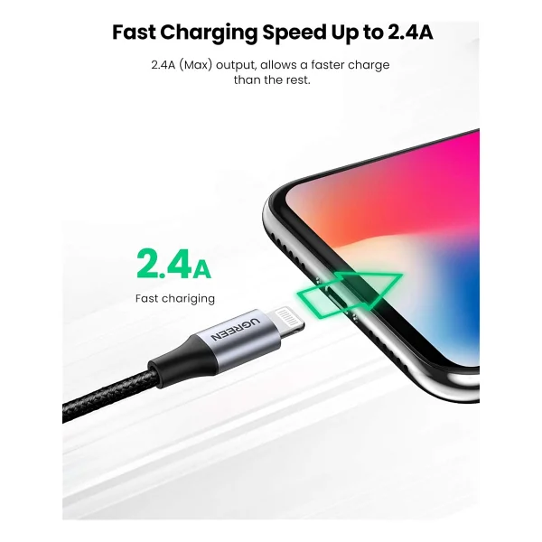 Ugreen 60158 2 m USB to Lightning Hızlı Şarj Kablosu - Görsel 3