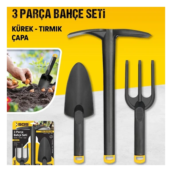 Güncelçarşı Sert Plastik Üçlü Bahçe Seti, Hobi Kürek - Çapa - Tırmık Bahçıvan Seti, Yüksek Basınca Dayanıklı Gövde, Paslanma Derdi Yok - Görsel 2