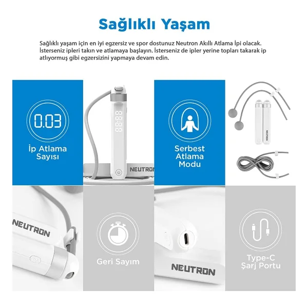 Neutron Ayarlanabilir Akıllı Bluetooth Atlama İpi - Görsel 3