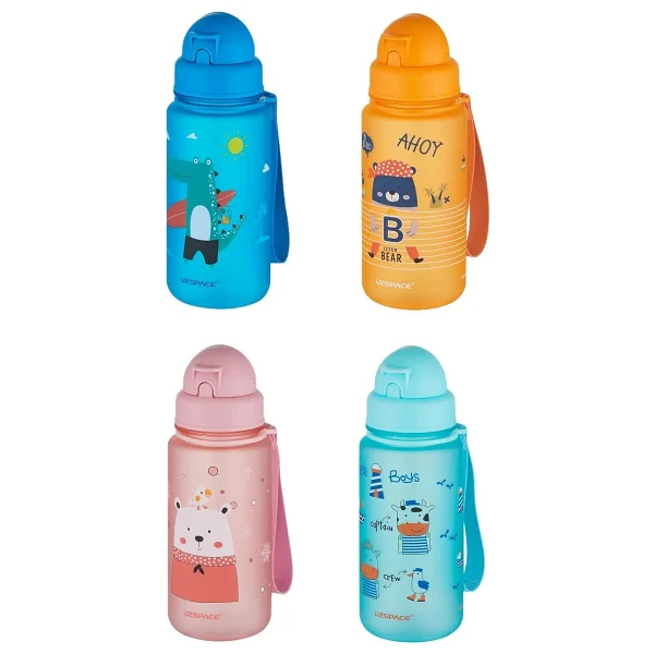 Uzspace Figürlü 400 Ml Pipetli Tritan Çocuk Su Matarası - Mavi - Görsel 3